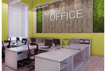 Стеновая панель из массива дуба "Квадраты модульные беленный дуб" (артикул 1007-ST) в интерьере офиса