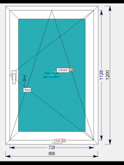 Окно ПВХ одностворчатое 800 мм * 1200 мм  поворотно-откидное правое, цвет золотой дуб