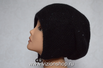 Черная женская шапка ушанка вязаная Vizio 6463 зима 2020