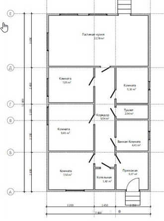 Одноэтажный каркасный дом с четырьмя спальнями 75м² (SK43)