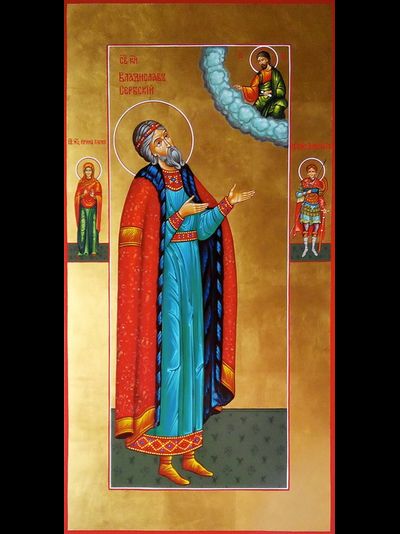 Владислав Сербский, Святой князь. Рукописная мерная икона.