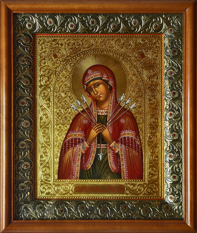 Семистрельная Икона Богородица. Рукописная икона 22х28см.