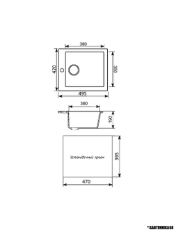 Мойки из искусственного мрамора MIXLINE ML-GM14 420*495мм прямоугольная