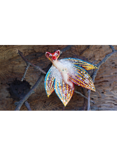 "Бабочка Вогненной Лисички", кулон из глины и шёлка