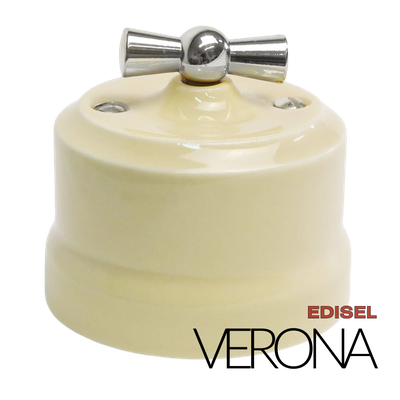 керамический ретро выключатель 2 клавишный слоновая кость Verona с серебристой ручкой