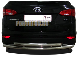 Защита заднего бампера двойная (радиус) d60/42 для Hyundai Santa Fe 2012-2016