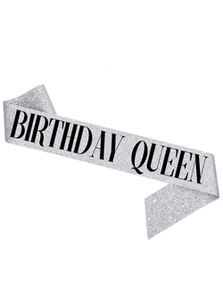 Лента серебро Birthday Queen буквы черные