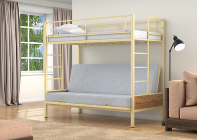 Двухъярусная кровать-диван Дакар 1 Слоновая кость (вставки дуб крафт табак)