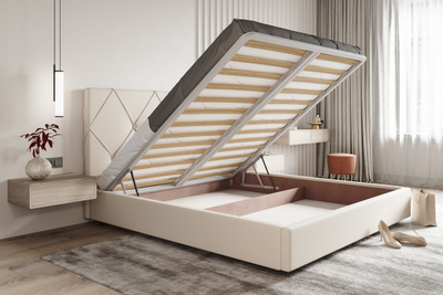 Кровать двуспальная, MyCloud Флай с подъемным механизмом, бельевым ящиком, мягкое изголовье ромбами