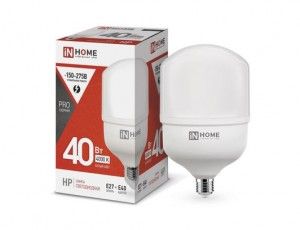 ASD/InHome лампа св/д высокомощн. E27  40W (3600lm) 4000К 4K 230V с адапт. E40 181x100 HP-PRO 1095