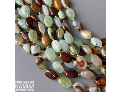 Хризопраз с породой овалы 10x14 мм, цена за нить 19 см