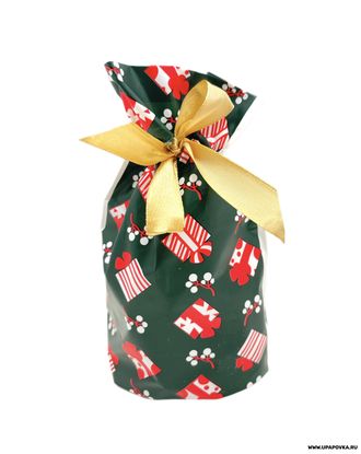 Пакет подарочный с лентой Зеленый Подарки 12 x 7 см/ 10 шт