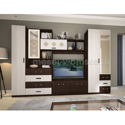 Модульная гостиная "Эмма" в интерьере в расцветке Венге, Бодега светлый.