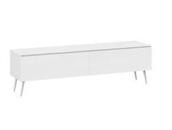 Гостиная Глосс - Тумба для теле- и радиоаппаратуры с опорами Белый глянец/Стекло Белый глянец