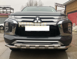 Защита переднего бампера двойная с перемычками d60/42 для Mitsubishi Pajero Sport (2021-...)