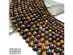 Тигрово-соколиный-бычий глаз, качество 3А, шары 6,1-6,5/8-8,4/10,2-10,6/12,2-12,7 мм,  цена за нить 19 см