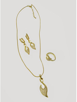 (АРТИКУЛ: 7131/52) КОМПЛЕКТ ЖЕНСКИЙ (КОЛЬЕ + СЕРЬГИ +КОЛЬЦО), МЕТАЛЛ ЦВЕТ "ЗОЛОТО", МЕЛКИЕ СТРАЗЫ