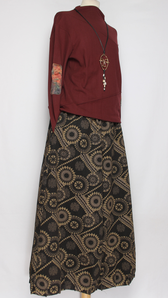 ЮБКА-БРЮКИ джинс-гобелен "ЗАЩИПЫ ОРНАМЕНТ" черная р.46-54