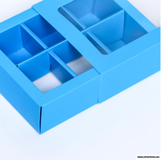 Коробка для конфет 6 шт, голубой, 13,7 х 9,8 х 3,8 см