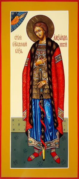 Александр Невский, святой великий князь. Рукописная мерная икона.