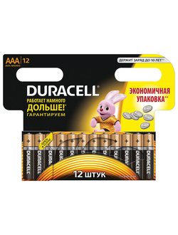 Батарейки DURACELL Basic, AAA (LR03, 24А), алкалиновые, КОМПЛЕКТ 12 шт., в блистере