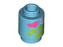 Brick, Round 1 x 1 Open Stud with Paw Prints and Heart Pattern, Medium Azure (3062bpb039 / 4653269)