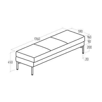 Пуф Everprof Gamma трехместный Экокожа Черный