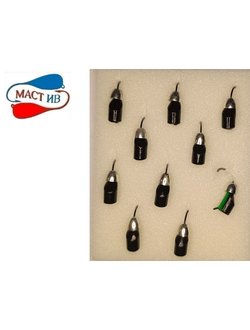 Мормышка вольфр. МАСТИВ  Безнасадка 4 чёрный+зелёный, латунь конус, 1,5гр. (серебро) арт.665