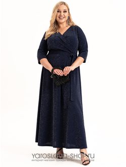 Модель :4108.Нарядное платье на запах в темно-синем цвете