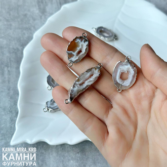 Коннектор "Срез агата" цвет металла серебро 22-40х12-20 мм, цена за штуку