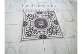 Укладка керамогранита на пол по диагонали с выравниванием на клею.