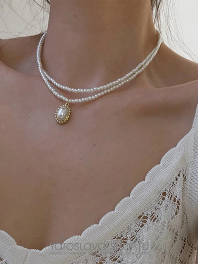 Колье жемчужное в две нити с подвеской
