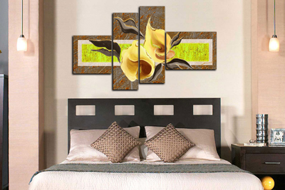 Модульная картина "Цветы на зеленом"