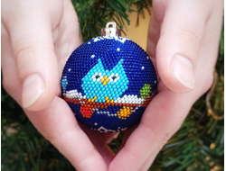 Ёлочный шар "Совушки" - 6см - Набор для вязания крючком с бисером от Ирины Рудевич