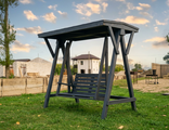 Деревянные качели с крышей (мягкая кровля)