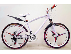 Велосипед на литых дисках 26" (21скорость, сталь, дисковые) белый-красный