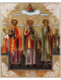Самон, Гурий и Авив, Святые мученики, исповедники. Рукописная православная икона.
