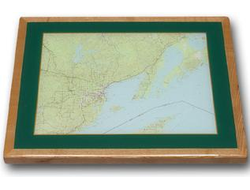 Digital Print of Map with Painted Accent Border and Oak Wood Edge