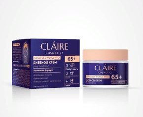 CLAIRE Collagen Active Pro Крем ДНЕВНОЙ 65+, сокращает глубину и выраженность морщин, повышает упруг
