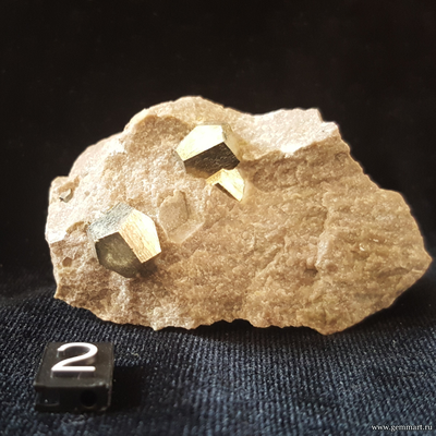 Кристаллы Пирита — пентагондодекаэдр на породе. Болгария. №2