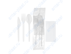 Комплект №4 ЭКОНОМ (вилка белая, нож белый, ложка белая, салфетка белая)