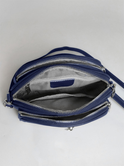 (АРТИКУЛ: 10084/1/8) СУМКА ЖЕНСКАЯ МАЛЕНЬКАЯ, НАТУРАЛЬНАЯ КОЖА, ТЕМНО-СИНЯЯ, ТРИ ОТДЕЛЕНИЯ, РЕМЕНЬ ЧЕРЕЗ ПЛЕЧО