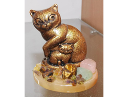 Кошка с котенком, подставка селенит. ОПТ