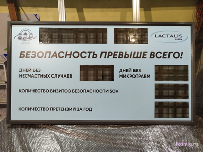 Электронное табло "таймер" без несчастных случаев, количество визитов, количество претензий 900*1650см