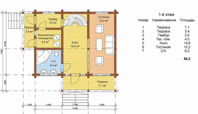 Двухэтажный дом из клееного бруса КБ-08, 100 м2
