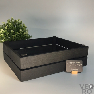 Деревянный ящик для подачи 350х290х105 мм (ШхДхВ), дуб, мореный черный