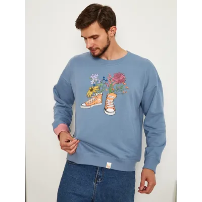 МУЖСКОЙ СВИТШОТ ГОЛУБОЙ "ЦВЕТОЧНЫЕ КЕДЫ"