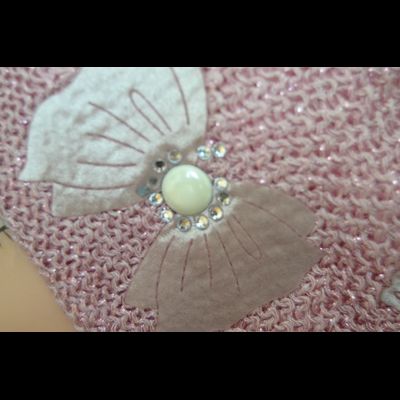 Розовый берет женский вязаный Vizio Италия 6607 с бабочками