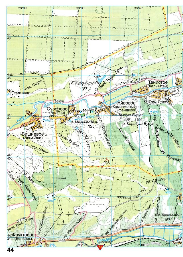 Топографическая карта Крыма туристическая подробная