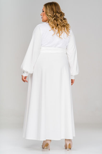 Длинное Платье с кружевным лифом на запах Латэ 1517401 -белый (48-74).